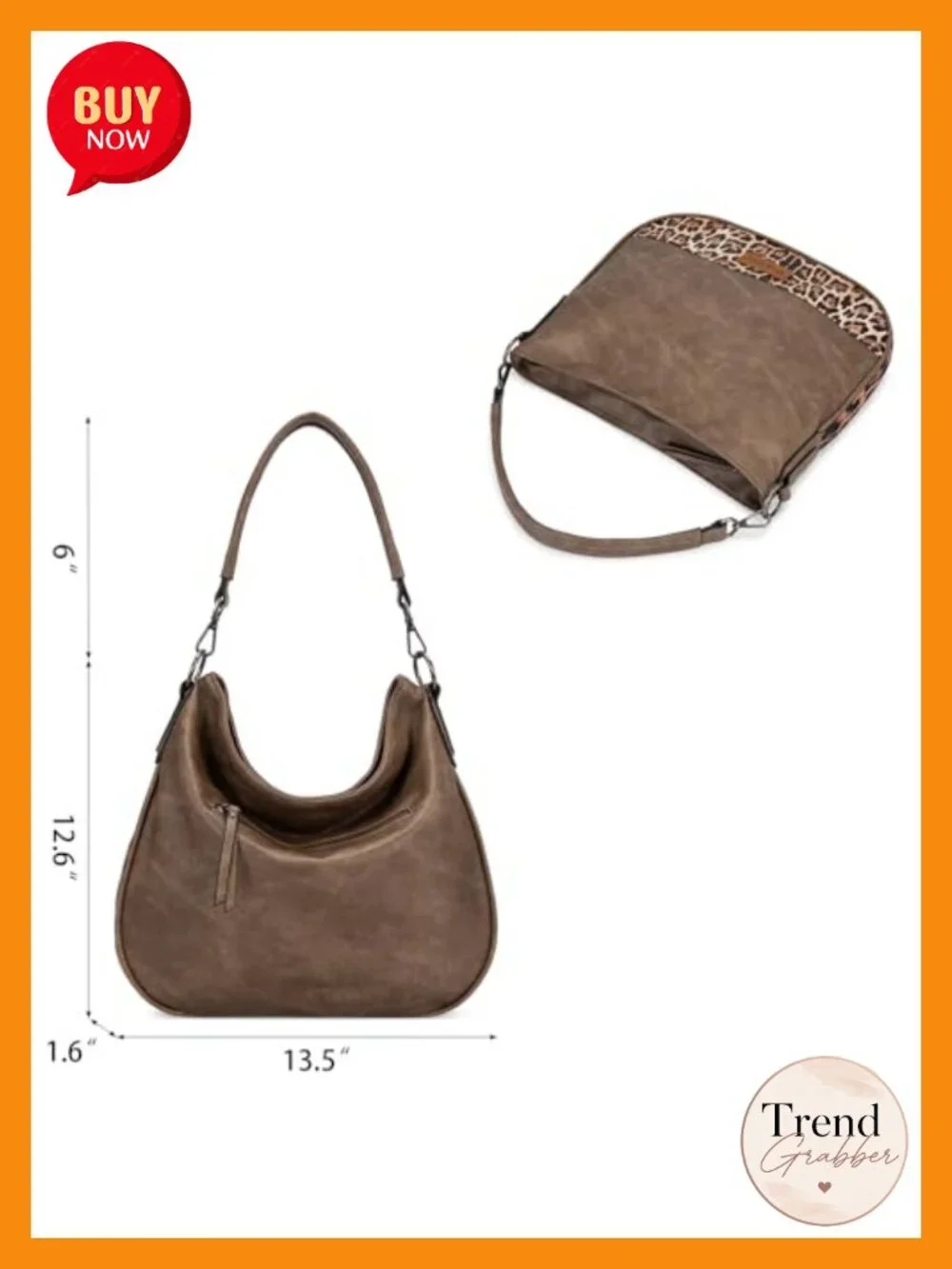Vegan Leather Hobo Crossbody Bag with Adjustable Strap